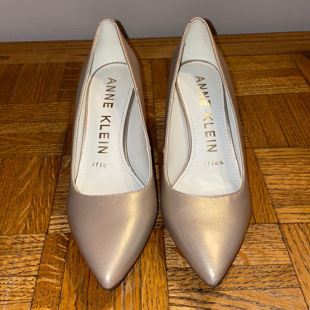 Anne Klein soft gold metallic pumps
